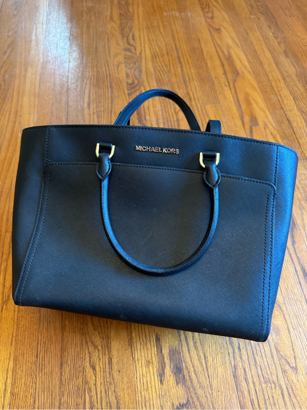 Michael Kors Black Emmy Large Double Handle Tote with Gold Hardware